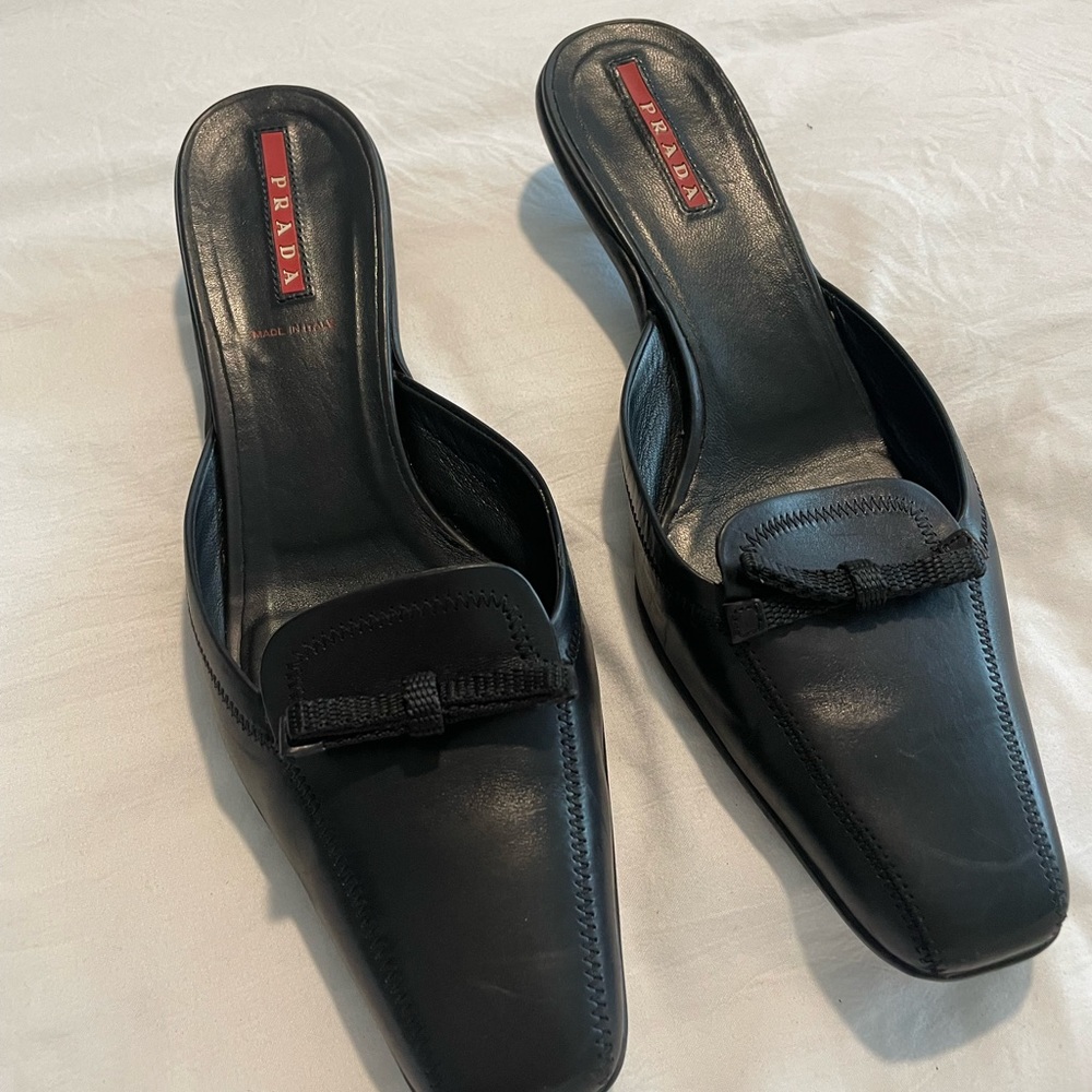 Vintage Prada Kitten Heel Loafers with Bow